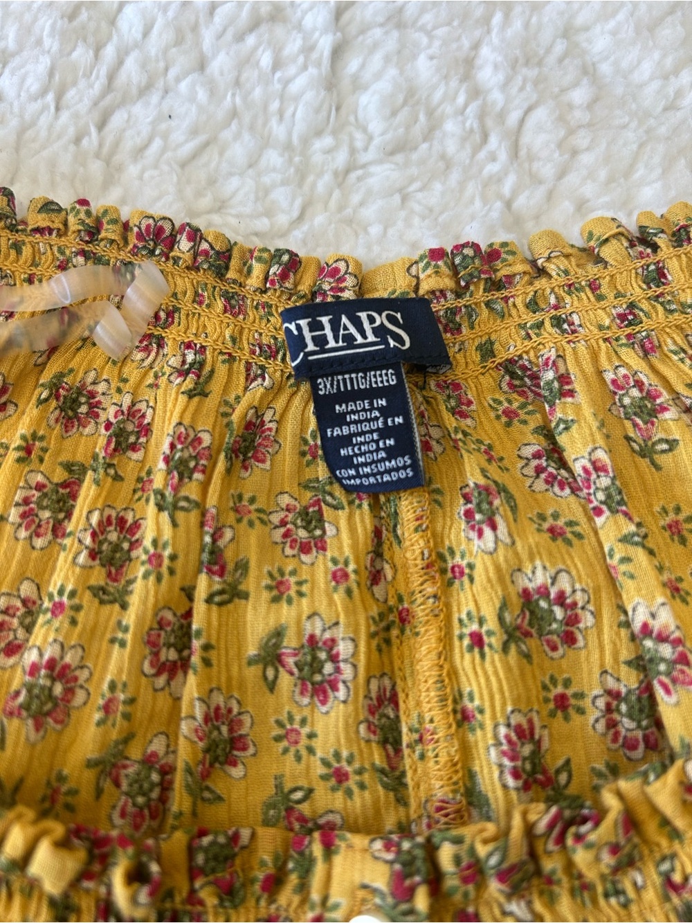 Chaps Yellow Floral Smocked Top - Picture 3 of 6